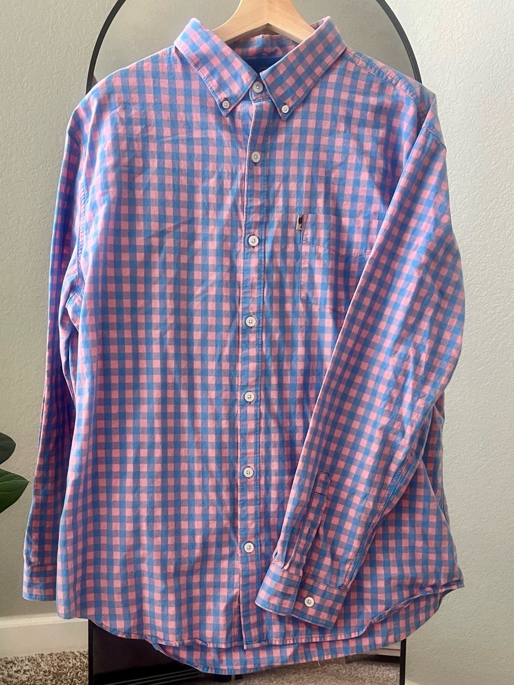 Buffalo Jackson Men’s XL Pink Blue Gingham Button Down Shirt 100% Cotton